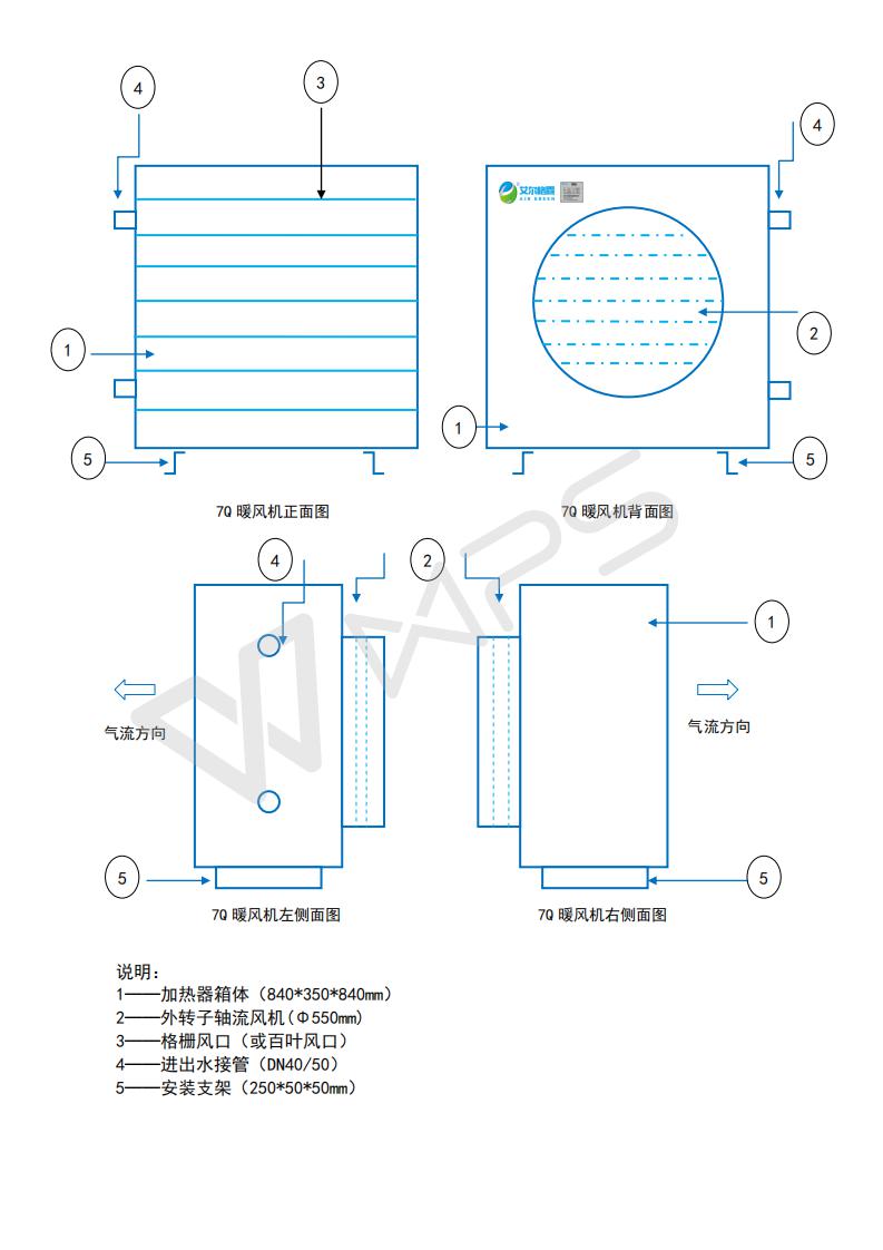 7Q蒸汽暖風(fēng)機(jī)外形尺寸